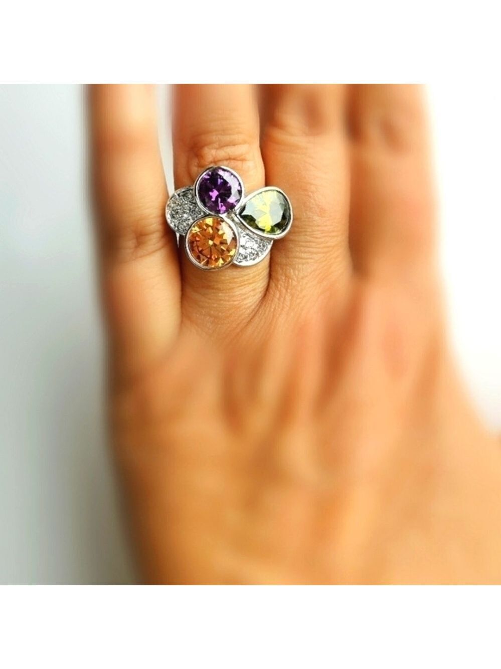 HOST PICK Tutti Frutti cz multi colour cocktail ring 14k gold size 7 🆕